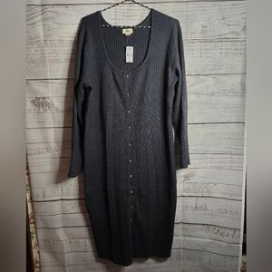 NWT UpWest Charcoal Long Sleeve Midi Sweater Dress Womens Size XLarge